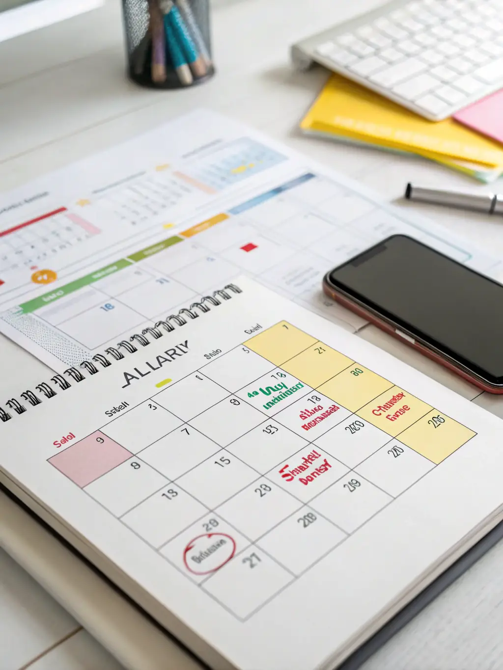 An image showing a calendar with important tax deadlines clearly marked, emphasizing the importance of timely filings.